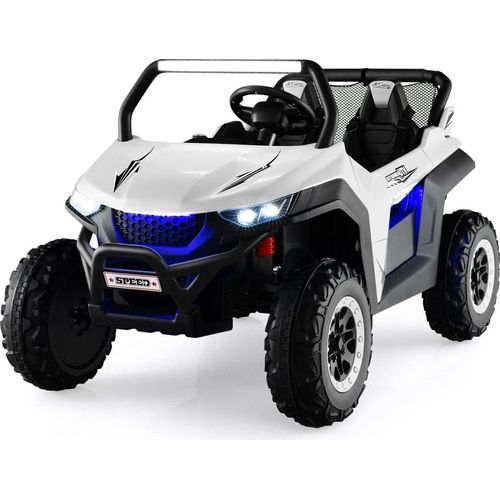 COSTWAY 2 Sitzer Kinderauto mit 2,4G Fernbedienung, 12V Kinder UTV mit Musik und Scheinwerfer, 2-4 km/h, für Kinder ab 3 Jahren (Weiß)