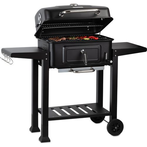 BBQ-Toro Holzkohle Grillwagen mit höhenverstellbarer Kohleschale, Holzkohlegrill mit Thermometer