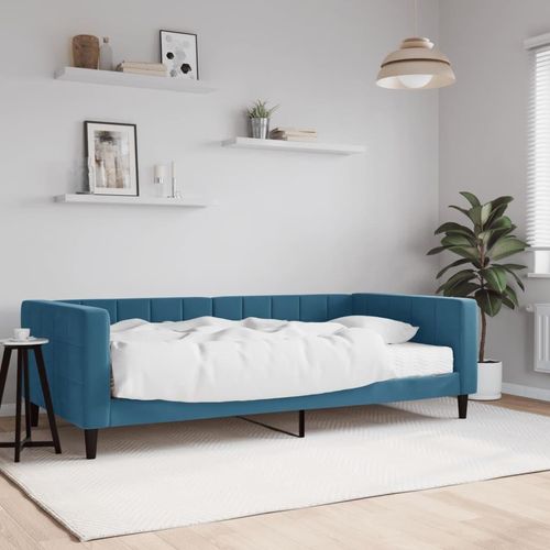 Tagesbett - Einzelbett aus Bettgestell mit Lattenrost mit Matratze Blau 100x200 cm Samt Oktober 70520