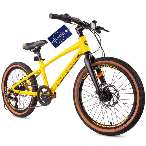 Kinderfahrrad Jungenfahrrad 20 Zoll Fahrrad mit 6 Gang Kettenschaltungen Shimano RevoShift Leichte Aluminium-Rahmen Tatra Bikes gelb