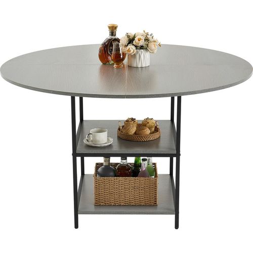 VEVOR runder Esstisch Küchentisch Holztisch (120 cm / 136,1 kg belastbar) für 4-6 Personen, moderne Freizeittische mit Ablage und Metallbeinen, für Küche zu Hause Wohnzimmer, Grau (nur Tisch)
