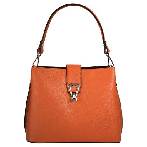 Umhängetasche CLUTY, Damen, Gr. B/H/T: 25cm x 21cm x 13cm onesize, orange, Leder, unifarben, leicht glänzend, Taschen, echt Leder, Made in Italy