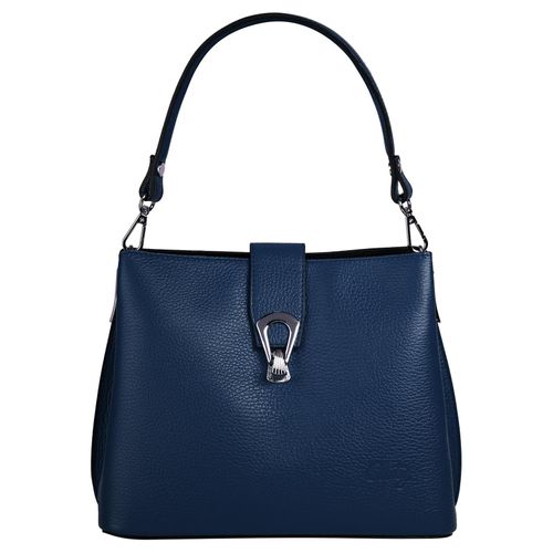 Umhängetasche CLUTY, Damen, Gr. B/H/T: 25cm x 21cm x 13cm onesize, blau, Leder, unifarben, leicht glänzend, Taschen, echt Leder, Made in Italy