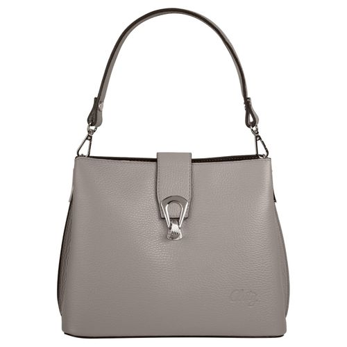 Umhängetasche CLUTY, Damen, Gr. B/H/T: 25cm x 21cm x 13cm onesize, grau, Leder, unifarben, leicht glänzend, Taschen, echt Leder, Made in Italy