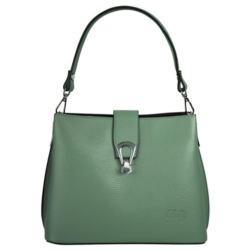 Umhängetasche CLUTY, Damen, Gr. B/H/T: 25cm x 21cm x 13cm onesize, grün, Leder, unifarben, leicht glänzend, Taschen, echt Leder, Made in Italy
