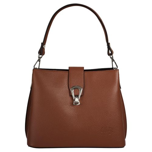 Umhängetasche CLUTY, Damen, Gr. B/H/T: 25cm x 21cm x 13cm onesize, braun (cognac), Leder, unifarben, leicht glänzend, Taschen, echt Leder, Made in Italy