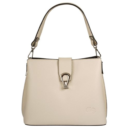 Umhängetasche CLUTY, Damen, Gr. B/H/T: 25cm x 21cm x 13cm onesize, beige, Leder, unifarben, leicht glänzend, Taschen, echt Leder, Made in Italy