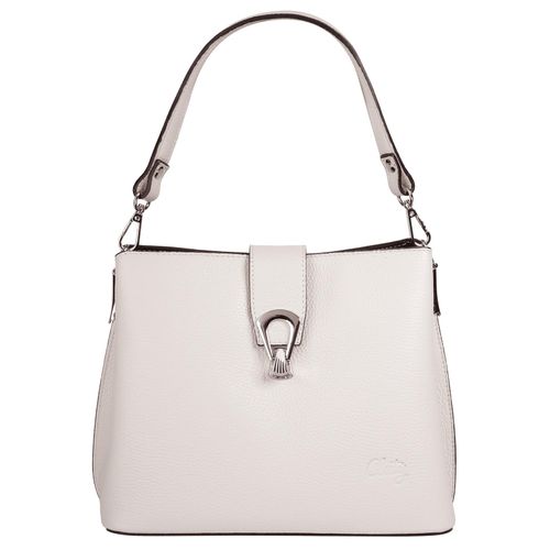 Umhängetasche CLUTY, Damen, Gr. B/H/T: 25cm x 21cm x 13cm onesize, weiß, Leder, unifarben, leicht glänzend, Taschen, echt Leder, Made in Italy