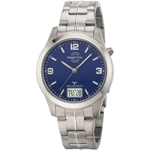 Funkuhr MASTER TIME, blau (titansilberfarben, blau), Armbanduhren, Herren, Armbanduhr, Quarzuhr, Herrenuhr, Titan, Datum