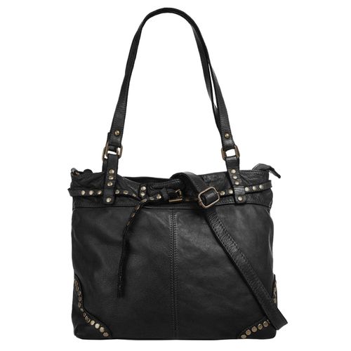 Shopper SAMANTHA LOOK, Damen, Gr. B/H/T: 33cm x 26cm x 12cm onesize, schwarz, Leder, unifarben, Taschen, echt Leder, Made in Italy