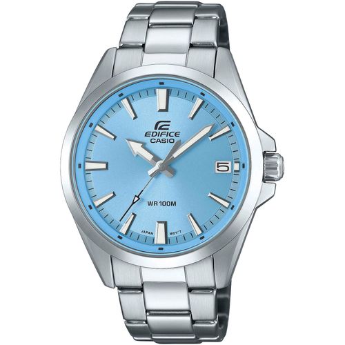 Quarzuhr CASIO EDIFICE, silber (hellblau, silberfarben), Armbanduhren, Herren, Armbanduhr, Herrenuhr, bis 10 bar wasserdicht, Datum, Edelstahlarmband