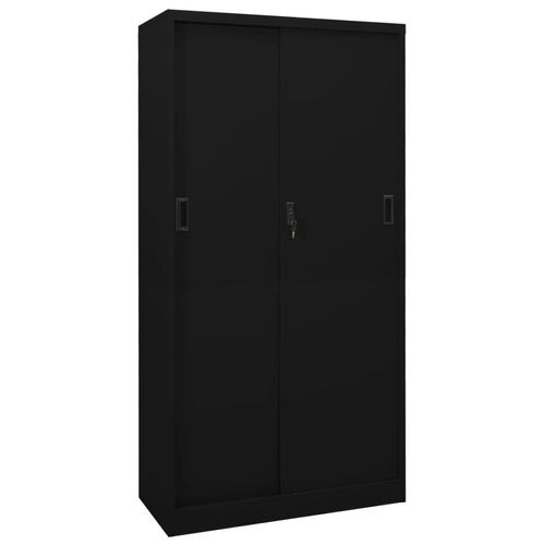 Büroschrank Mit Schiebetür 90X40X180 Cm Stahl | Farbe: Schwarz