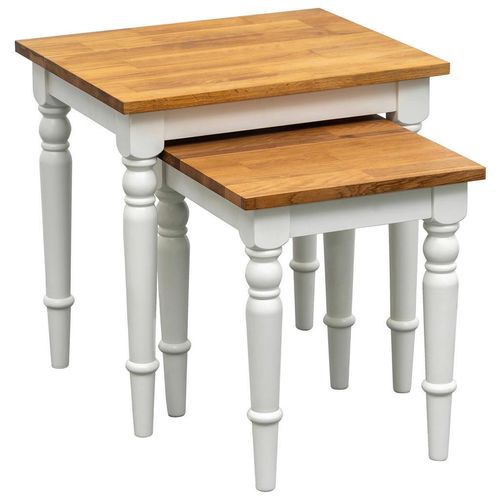 Mid.you Satztisch , Natur, Weiß , Holz , 2-teilig , Eiche, Pinie , massiv , quadratisch , rund , 50x35x50 cm , Wohnzimmer, Wohnzimmertische,