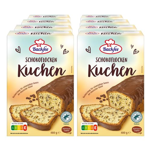 Backfee, Backmischung Schokoflocken Kuchen 480 g, 8er Pack