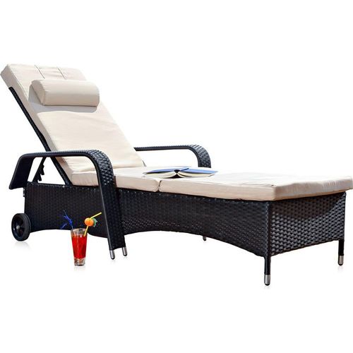 Melko Sonnenliege Polyrattan Gartenliege Rattanmöbel Saunaliege Strandliege - Schwarz