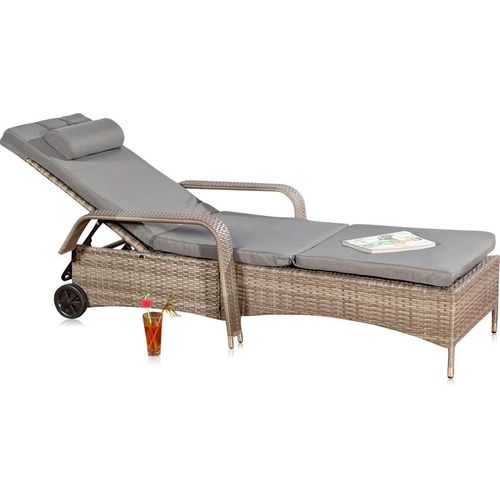 Sonnenliege grau Polyrattan Gartenlounge Liegestuhl Relax Terrasse Sitzgruppe