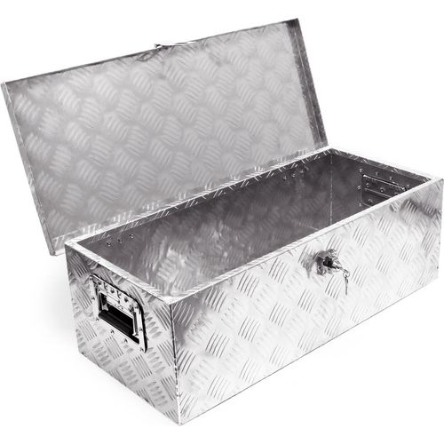 Wiltec Werkzeugbox Alu 76x32x24,5 cm Silberfarbene Transportbox, Werkzeugkiste inkl. Schlüssel, Alubox mit Handgriffen