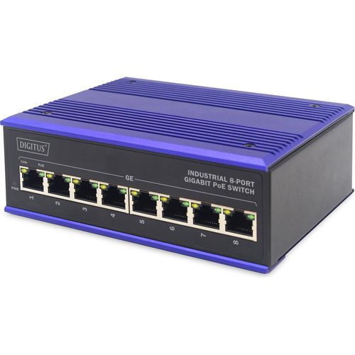 DIGITUS 8 Port Gigabit Ethernet Netzwerk PoE Switch, Industrial, Unmanaged