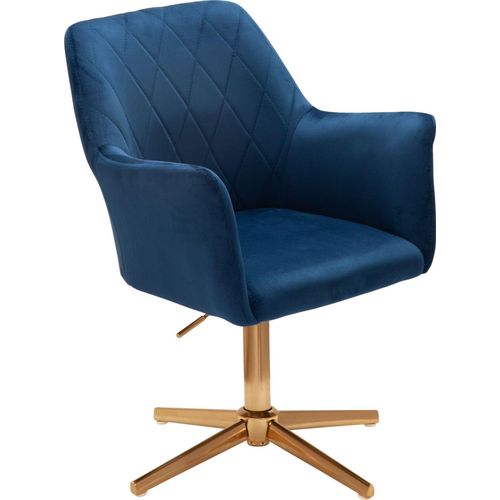 Schreibtischstuhl Dunkelblau Samt Design Drehstuhl mit Lehne | Schalenstuhl 120 kg Höhenverstellbar | Arbeitsstuhl ohne Rollen | Stuhl Schreibtisch Home-Office Drehbar