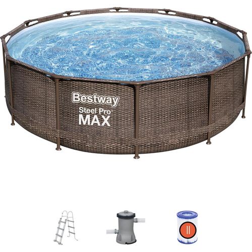 Bestway Steel Pro Max Rattan Ø 366x100 Cm Stahl Runder Aufstellpool 9150 Liters 9150 Liters
