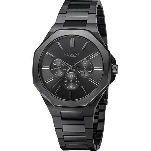 Regent Herren Uhr Cronograph BA-771 Edelstahl Ionen schwarz Beschichtet
