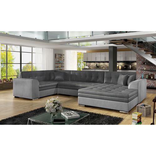 Damario Wohnlandschaft 340 x 190 cm inkl. Liegefläche, Grau-Beige / Weiß (Webstoff / Kunstleder), Ausführung:Links