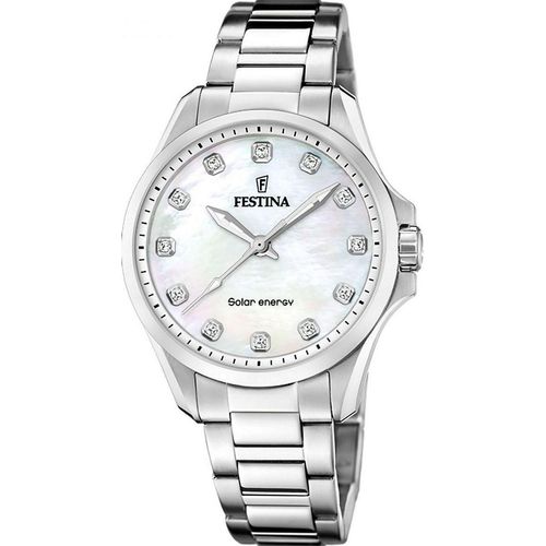 Festina Damen-Uhr Solar Energy Creme Quarz Edelstahl-Armband F20654/1