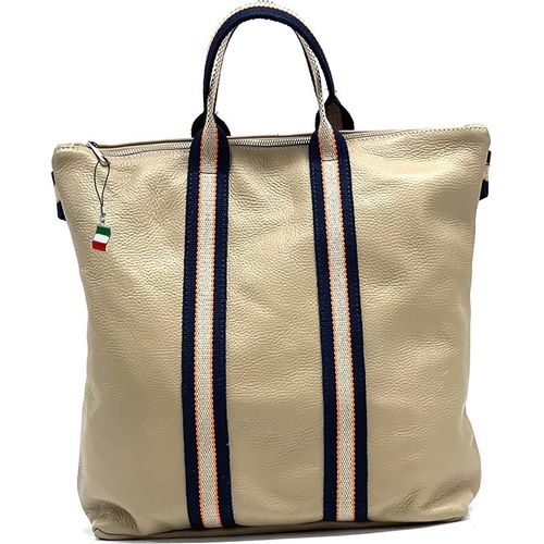 Cityrucksack taupe blau beige Florence Rucksack Tasche Leder Canvas D2OTF609C