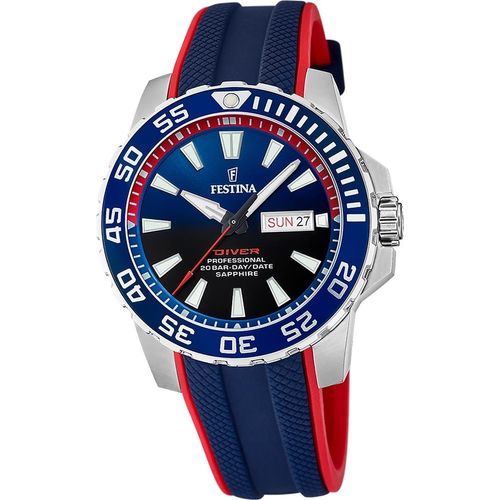 Festina Kautschuk Herren Uhr Armbanduhr blau rot Casual D2UF20662/1