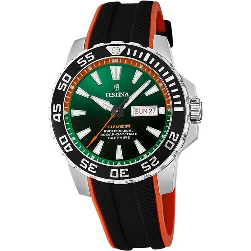 Festina Kautschuk Herren Uhr Armbanduhr schwarz orange Casual D2UF20662/2