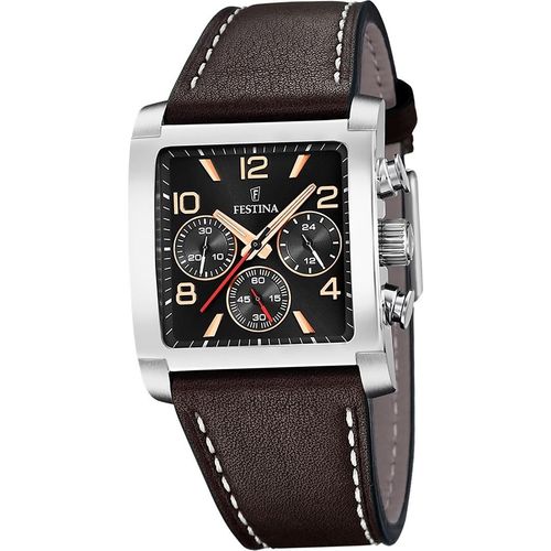 Festina Leder Herren Uhr Armbanduhr dunkelbraun Elegant D2UF20653/4