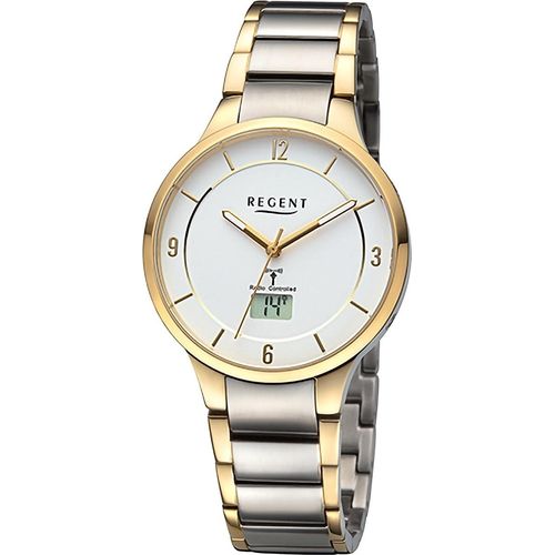 Regent Herren Uhr Funkuhren Metall Funkuhr Analog-Digital gold silber URFR292