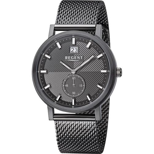 Regent Metall Herren Uhr Armbanduhr Quarz dunkelgrau Metallarmband D2URBA534