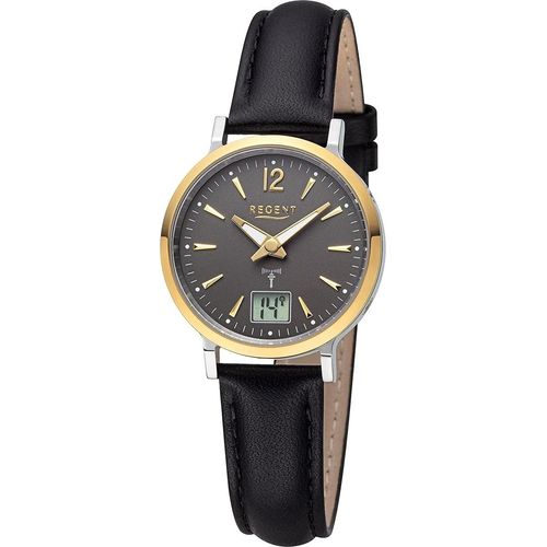 Regent Damen Uhr Funkuhren Leder Armbanduhr Analog-Digital schwarz URFR283
