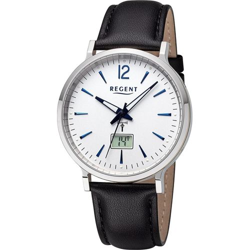 Regent Herren Uhr Funkuhren Leder Armbanduhr Analog-Digital schwarz URFR286
