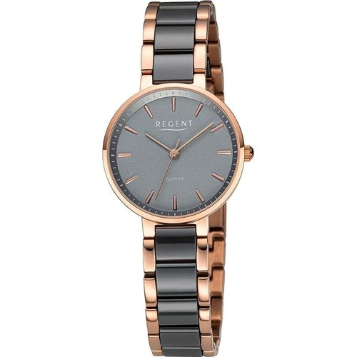 Regent Keramik Damen Uhr Armbanduhr Quarz rosegold schwarz Metallarmband D2URF1466