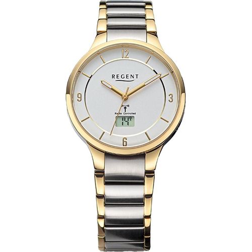 Regent Damen-Uhr Analog Funk Edelstahl Gold Silber-Ton FR-288