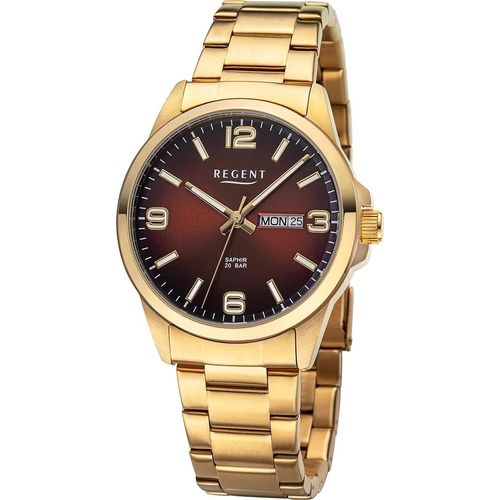 Regent Uhr Uni F-1530 Edelstahl, Gold plattiert, Analog, Quarz