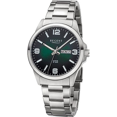 Regent Uhr Uni F-1529 Quarz, Edelstahl, Grün, Analog