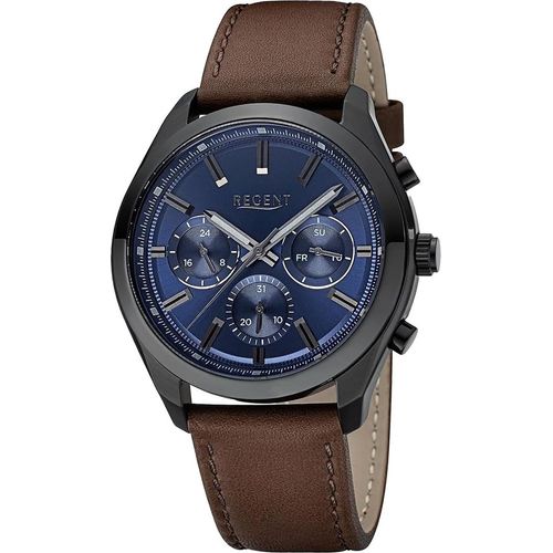 Regent Leder Herren Uhr Armbanduhr Quarz dunkelbraun Lederarmband D2URBA767