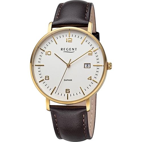 Regent Leder Herren Uhr Armbanduhr Quarz dunkelbraun Lederarmband D2URF1517