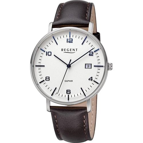 Regent Leder Herren Uhr Armbanduhr Quarz dunkelbraun Lederarmband D2URF1516