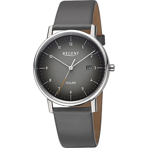 Regent Leder Herren Uhr Armbanduhr Quarz grau Lederarmband D2URF1547