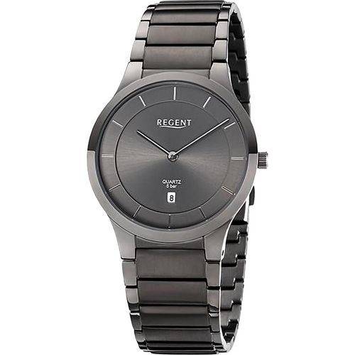 Regent Metall Herren Uhr Armbanduhr Quarz dunkelgrau Metallarmband D2URF1346