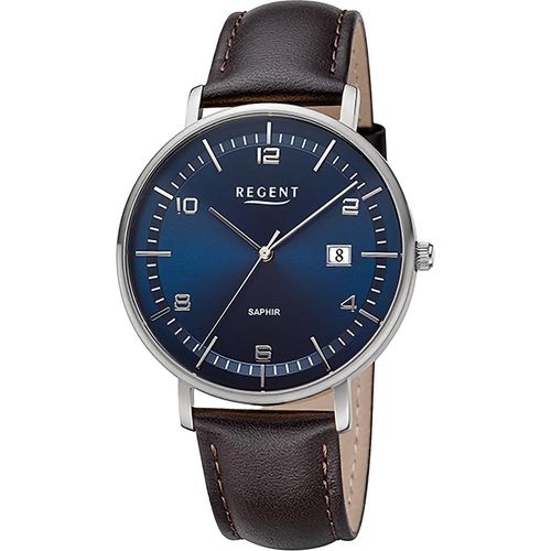 Regent Leder Herren Uhr Armbanduhr Quarz dunkelbraun Lederarmband D2URF1515