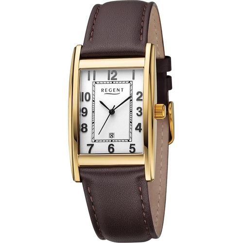 Regent Leder Herren Uhr Armbanduhr Quarz dunkelbraun Lederarmband D2URF1519
