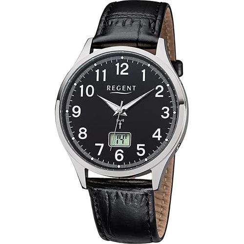 Regent Leder Herren Uhr Armbanduhr Quarz schwarz Funkuhren D2URFR272