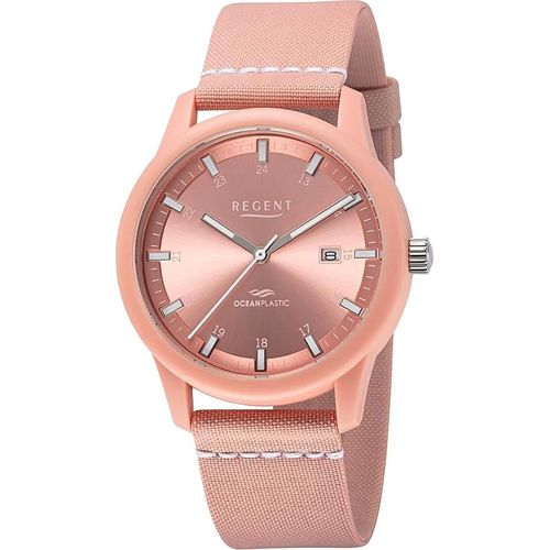 Regent Nylon Herren Uhr Armbanduhr Quarz rosa weiß Lederarmband D2URBA733