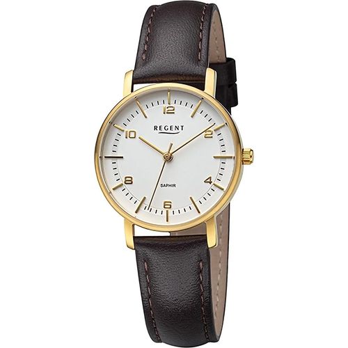 Regent Leder Damen Uhr Armbanduhr Quarz dunkelbraun Lederarmband D2URF1480