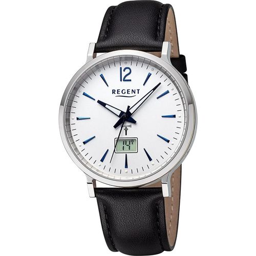 Regent Leder Herren Uhr Armbanduhr Quarz schwarz Funkuhren D2URFR286